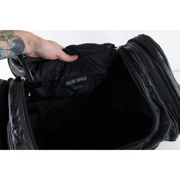 Vintage 90s Streetwear Distressed Genuine Buffalo Leather Duffel Bag Weekender - Picture 10 of 10